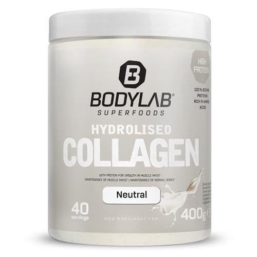 Bodylab24 Hydrolised Collagen Neutral 400g, 100% Kollagen-Hydrolysat, 9,3g Eiweiß je Tagesdosis, unter 1g Fett und Kohlenhydrate, ideal zum Einrühren in Kalt- und Heißgetränke