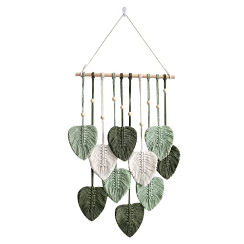 EXQUILEG Makramee Wandbehang Handgemacht Wohnungs Dekorationen Boho Makramee Wandteppich Gewebte Wandbehang Blatt Feder Wanddeko (Armeegrün)