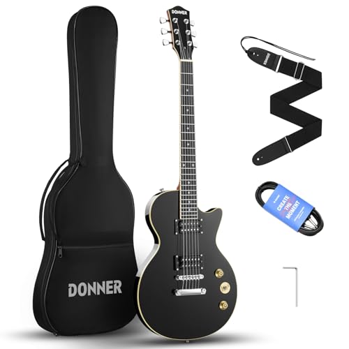Donner E-Gitarre Set E Gitarren LP-Stil 39 Zoll Voller Größe mit Tasche, Gurt, Kabel (Schwarz)