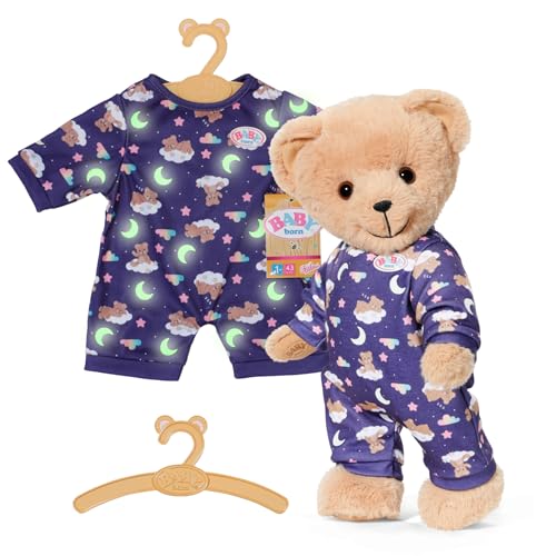 Baby Born Teddy Schlafanzug, leuchtet im Dunkeln, Puppenschlafanzug für 43 cm Puppen und Teddy, 836484 Zapf Creation, Weiß mit Monden