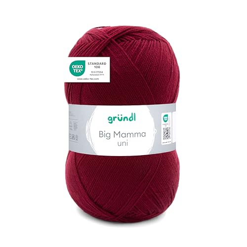 Gründl Wolle Big Mamma uni - XXL Wolle zum Stricken - Strickgarn - Weich und hautfreundlich - 100% Polyacryl - 1 Knäuel 400 g / 1040 m - Nadelstärke 3,5-4,5 - kirsche