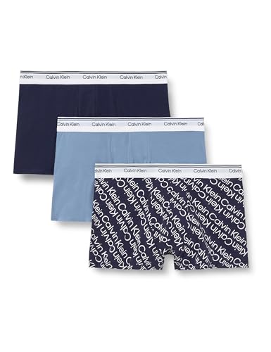 Calvin Klein Herren 3er Pack Boxershorts Trunks Balance mit Logobund, Mehrfarbig (Faded Denim/Bold Track Logo/Shorel), L