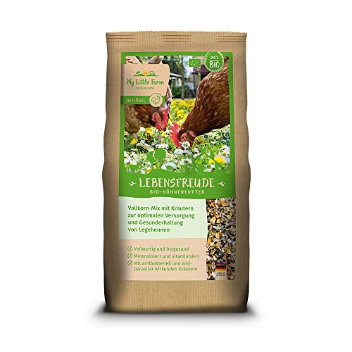 My Little Farm Lebensfreude Bio-Hühnerfutter, 2 kg, Vollkorn-Mix mit wertvollen Kräutern zur optimalen Versorgung und Gesunderhaltung von Legehennen und anderem Geflügel