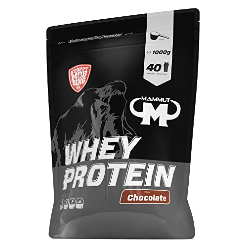 Mammut Nutrition Whey Protein Pulver Chocolate – 1kg – 27g Protein pro Portion – Eiweißpulver mit hohem BCAA-Anteil – Perfekte Löslichkeit in Wasser & Milch – Ideale Zwischenmahlzeit