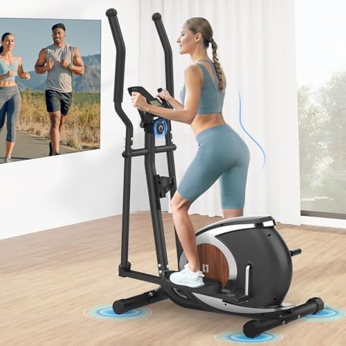 Magnetischer Crosstrainer mit 16 Widerstandsstufen, ultraleiser Ellipsentrainer für Zuhause, LCD-Monitor, Flaschenhalter, 120KG Belastbarkeit (Schwarz)