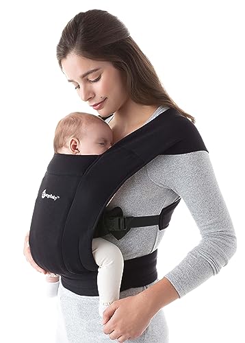 Ergobaby Babytrage für Neugeborene ab Geburt Extra Weich, Embrace Bauchtrage Baby-Tragetasche Ergonomisch (Pure Black)