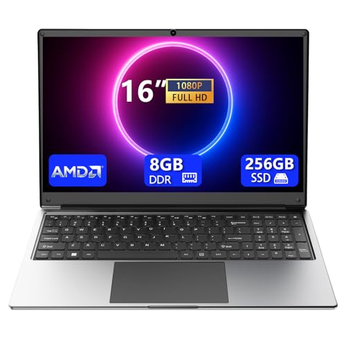 16-Zoll-Laptop,8GB DDR RAM, 256GB SSD tragbarer Laptop,erweiterbar auf 1 TB,AMD A9-9400 Radeon R5 Prozessor bis zu 3,2 GHz,9000-mAh-Akku,USB-3.0-Schnittstelle,Dual-Band-WLAN, Webcam, schlankes Laptops