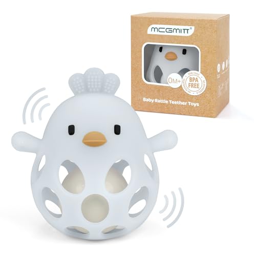 MCGMITT Baby Greifball Beißring aus BPA-freiem Silikon – Hühnchen-Rasselspielzeug Sensorik Motorik Spielzeug ab 3 6 9 Monaten Leicht zu Greifen Weich & Sicher Montessori Geschenkidee für Babys -Blau