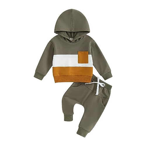 Himllauen Baby Jungen Mädchen Kleidung Hoodie + Hose Zweiteiler Babykleidung Neugeborene Set 0-3 Jahre Kleinkind Outfit (K Armeegrün, 12-18 Months)