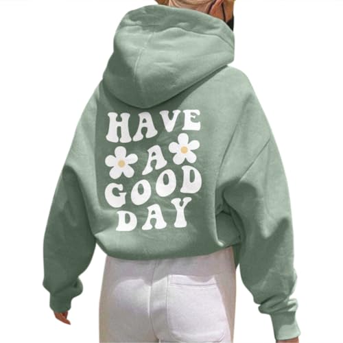 Onsoyours Damen Rückendruck Letter Print Hoodie Sweatshirt mit Kapuze Langarm 90er Y2K E-Girl Pullover Oversize Vintage Kapuzenpullover Harajuku Streetwear B Grün S