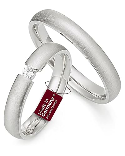 123traumringe Eheringe in 925 Silber I Partnerringe mit Etui & Gravur I Damenring mit 1 Zirkonia I Ringgröße 50-62 mm oder 50-74 mm I Verlobungsringe in 3,8 mm Breite & 1,8 mm Stärke I S83