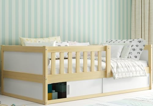 Interbeds Kinderbett Bodenbett Holzbett Einzelbett Montessori mit Rausfallschutz mit Lattenrost 160x80cm