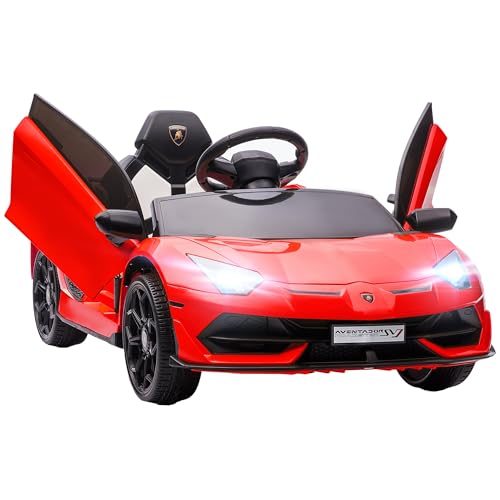 HOMCOM Kinder Elektroauto Lamborghini Aventador SVJ Roadster 12V Kinderauto mit 2,4 G Fernbedienung, 2 Motor, Kinderfahrzeug mit MP3 Hupe, Musik, Sanftstart, Elektrofahrzeug für 3-5 Jahre Kinder, Rot