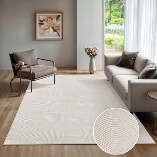 the carpet Rio - Moderner Kurzflor Teppich, weicher und pflegeleichter Anti-Rutsch-Teppich mit 3D-Optik, robust, für Wohnzimmer und Schlafzimmer, Creme, 200 x 280 cm