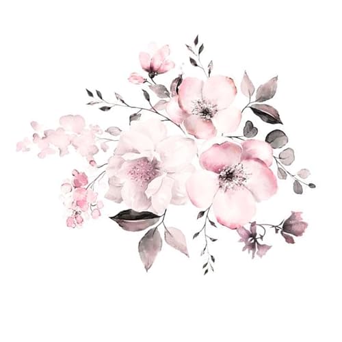 Zcbzbn Aquarell Blumen Wandaufkleber Vintage Wandtattoo Blumen Rosa BlüTentraube BläTter, Dekorative Akzent FüR Schlafzimmer Wohnzimmer Sofa Wand, 58 X 52 Cm