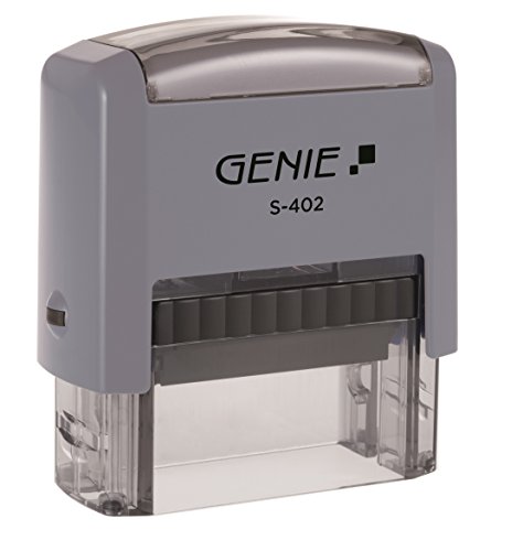 Genie S-402 Selbstfärbender Stempel Set (bis zu 4 Zeilen; selbstgestalten; inkl. Zubehör; Stempelkissen) schwarz/grau
