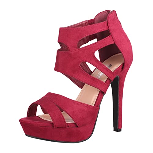 Elara Damen Pumps Offen Stilettos High Heels Chunkyrayan LL85-Bordo-40
