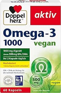 Doppelherz Omega-3 1000 vegan - Hochdosierte Omega-3-Fettsäuren EPA & DHA aus pflanzlichem Algenöl - 60 kleine & vegane Kapseln