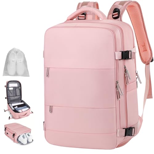 MIAOKE Reiserucksack, wasserdicht, 31,5 l, mit USB-Ladeanschluss, 10 Schuhtaschen und 15,6-Zoll-Laptopfach, ideal für Reisen im Flugzeug, Unisex