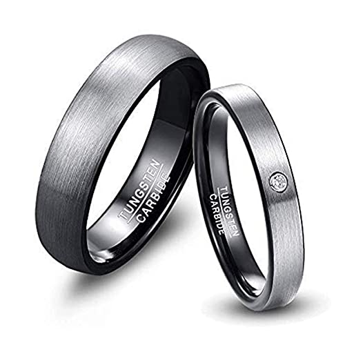 NUNCAD Paar Ringe Eheringe 4mm 6mm breit, Wolfram Ring Herren/Damen grau-schwarz für Hochzeit, Verlobung, Alltag und Hobby, Größe 54.4 (17.3)