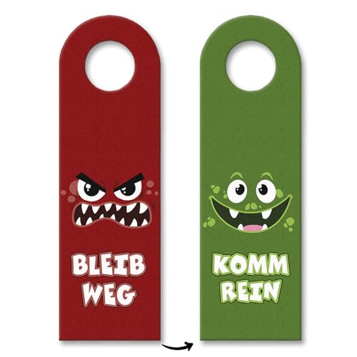 Bleib weg oder Komm rein Monsterchen Türhänger mit Monstergesichtern für das Kinderzimmer lustiger Türhänger Monster Motiv Türschild Türanhänger Warnung lustiges böses