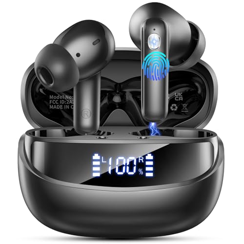 Bluetooth Kopfhörer, Kopfhörer Kabellos Bluetooth 5.4 HiFi Stereo, In Ear Kopfhörer mit ENC Noise Cancelling Mic, 50 Std Spielzeit Kabellose Kopfhörer mit 3D Bass LED-Anzeige, IP7 Wasserdicht Ohrhörer