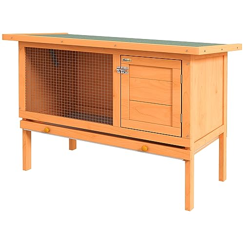 PawHut Kleintierstall Kleintierkäfig mit Bodenwanne Kleintierhaus wetterfest Meerschweinchenkäfig Tannenholz 90 x 45 x 65 cm Natur