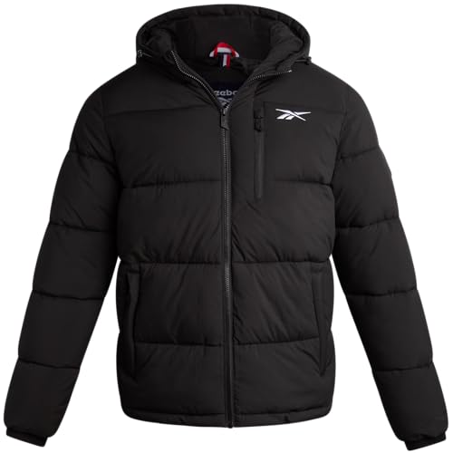 Reebok Herrenjacke – wetterbeständige Winterjacken für Herren, gesteppt, warm, Pufferjacke mit Kapuze und Taschen, Schwarz (Black Ink), M