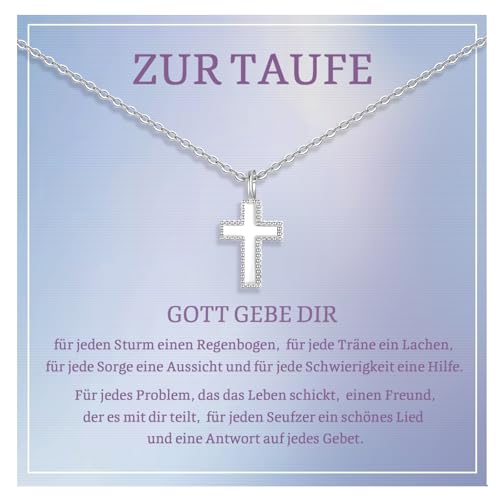Taufe Geschenk für Mädchen Kreuz Kette - Echt Silber Halskette mit Kreuz Anhänger für Taufkette, 925 Sterling Silber Kreuzkette für Tochter Enkelin Nichte Tauf Geschenke, Taufgeschenke für Jungen