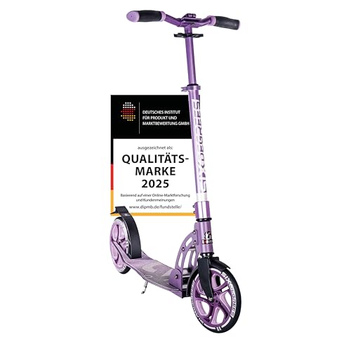 Six Degrees Aluminium Scooter mit Klappmechanismus u. Ständer, 205 mm, höhenverstellbar, GS-geprüft, lila, TESTSIEGER