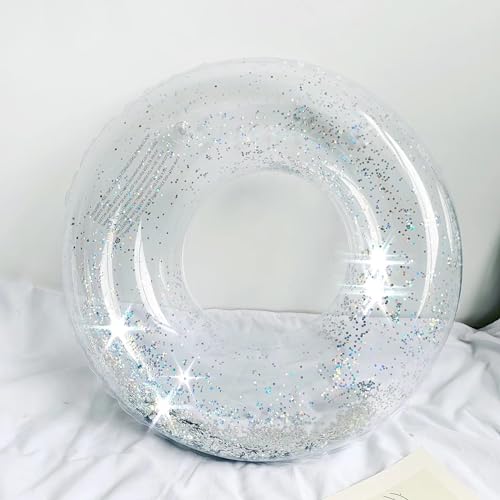 KUAKE Schwimmring Aufblasbarer, Schwimmring Erwachsene Groß, Schwimmring Groß Glitzer, Schwimming Ring Schwimmring Durchsichtig, Sommer Schwimmring für Pool Sandstrand Party, Pool-Silbrig