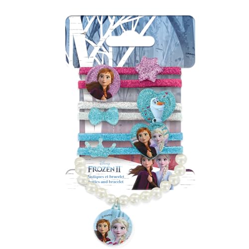 Disney Set mit 6 elastischen Pailletten und 1 Armband Perlen mit Elsa, Anna und Olaf, 12 Stück