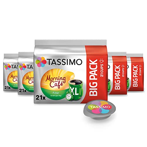 Tassimo Kapseln Morning Café Filter XL, 105 Kaffee Kapseln im Big Pack, 5er Pack (5 x 21 Getränke)
