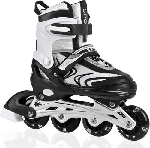 DUZSKJ Einstellbare Kinder Inline-Skates für Jungen Mädchen Kind, Kinder Roller Inline-Skates für Mädchen Jungen Jugend kleine Kinder Indoor Outdoor Spielen (Schwarz Weiß, L)