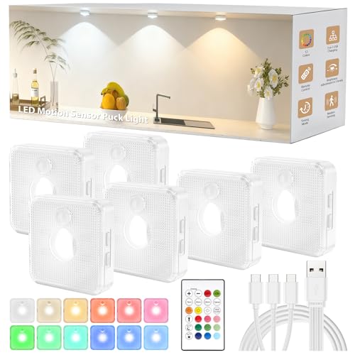 GBEAST 6 Stück Schrankbeleuchtung mit Fernbedienung, Vitrinenbeleuchtung Led, Schrankbeleuchtung Unterbauleuchte, 12 Modi, 1000mAh Akku, USB Aufladbar, Magnet Unterbauleuchte Küche Schrankbeleuchtung