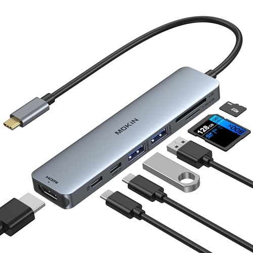 USB C Hub, Multiport Adapter für MacBook Pro/Air, 7 in 1 MacBook Adapter USB C to HDMI Hub, 2USB 3.0, PD, SD/microSD, Type C Data for iPad, Lenovo and More Type-C Devices
