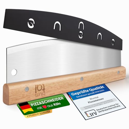 Blumtal Pizzaschneider Edelstahl - Profi Pizzamesser Mit 32cm Klinge - Rostfreier Pizza Cutter - Scharfes Wiegemesser + Holzgriff