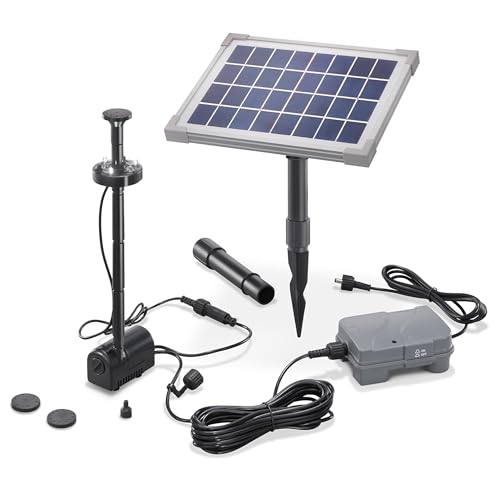 esotec Solar Teichpumpenset 5 160 LED, Wasserspiel Komplettset, LiFePO4 Akkubox, Sprinklerpumpe 160l/h, Erdspieß, Solarmodul 5W, Solarbrunnen draußen, Springbrunnenpumpe Fontäne, 101920
