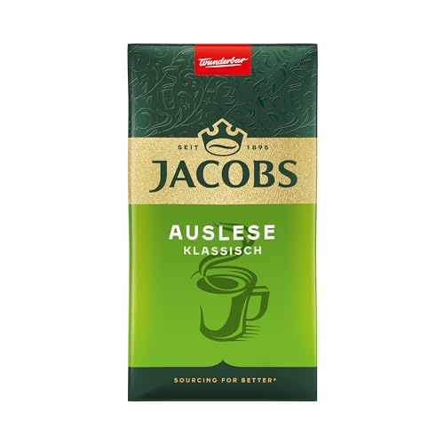 Jacobs Filterkaffee Auslese Klassisch, mittlere Röstung, Kaffee gemahlen, geröstet in Deutschland, ideal für Filterkaffeemaschine & French Press, Intensität 6/10, 500 g