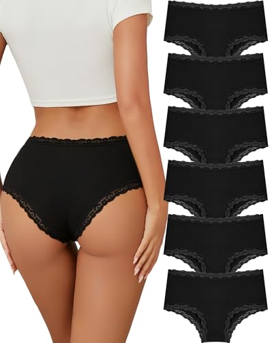 ALL OF ME 6er Pack Unterwäsche Frauen Baumwoll Unterwäsche Damen Brazilian Slip Damen Spitze Sexy Mid-Rise Pantys Atmungsaktiv Slips Mehrpack L