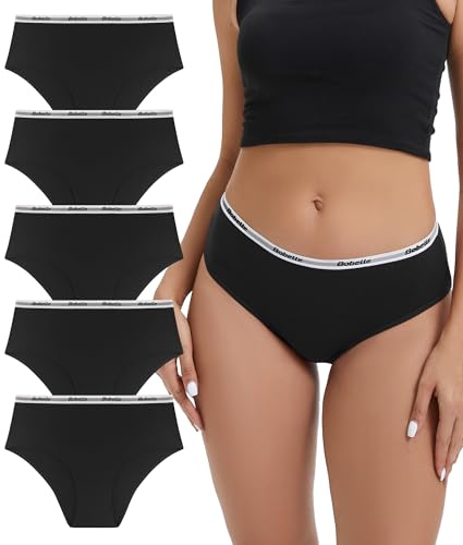 Bobelle Wear Unterhosen Damen, 5er Pack Baumwolle Slip Damen Bequeme Atmungsaktiv Hipster Panties Weiche Unterwäsche Frauen (Schwarz, M)