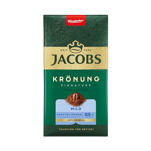 Jacobs Filterkaffee Krönung Mild, 100 % Arabica, helle Röstung, Kaffee gemahlen, geröstet in Deutschland, ideal für Filterkaffeemaschine & French Press, Intensität 5/10, 500 g