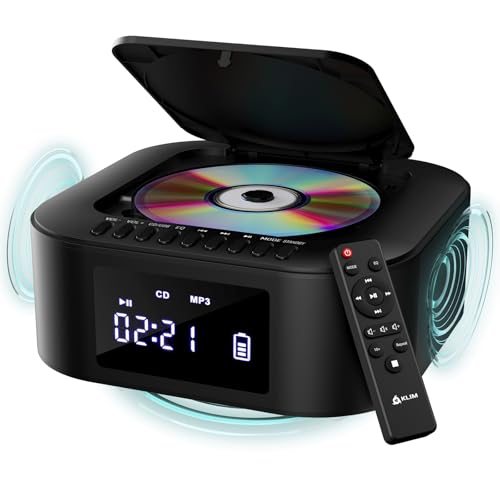 KLIM Boombox E1 Radio mit CD Player - BASS Boost mit Tieftöner - FM Radio, MP3, Bluetooth, AUX, USB - CD Player tragbar mit kabellosem Modus und aufladbaren Akku - Mit Fernbedienung - Schwarz/Silber