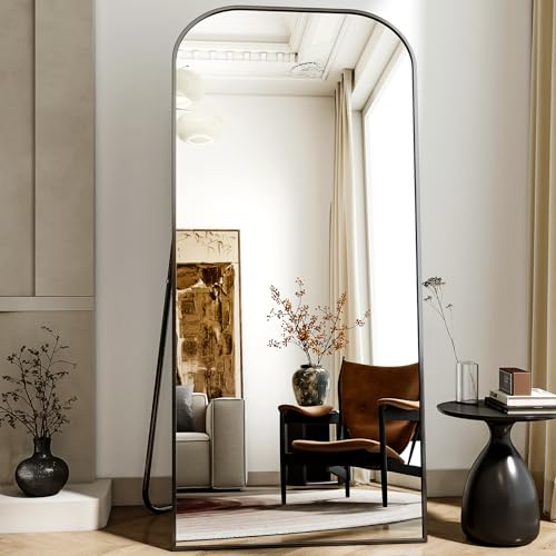 BEAUTYPEAK Standspiegel 171x76 cm, Minimalistische Rahmen Ganzkörperspiegel frei stehend, leicht Spiegel in voller Länge Aufhängen an der Wand horizontal oder vertikal für Schlafzimmer Schwarz