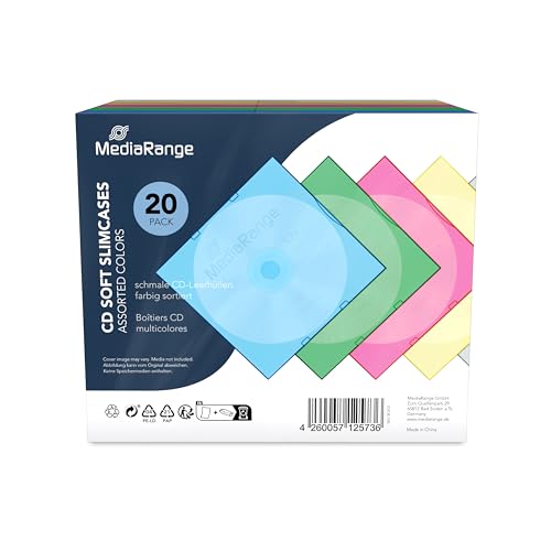 MediaRange CD-Leerhülle, schmal, für 1 Disc, 5mm, farbig Sortiert, 20er Pack