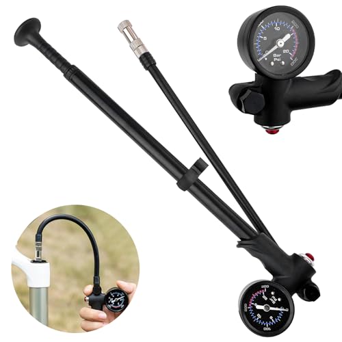 Maxentico Dämpferpumpe Fahrrad, Fahrradpumpe mit Manometer, Federgabelpumpe (Max 300 PSI), Hochdruckpumpe, Gabelpumpe Dämpferpumpen, Dämpfer Pumpe für Federgabel & Heckfederung, MTB, Fahrrad, Rollstuh