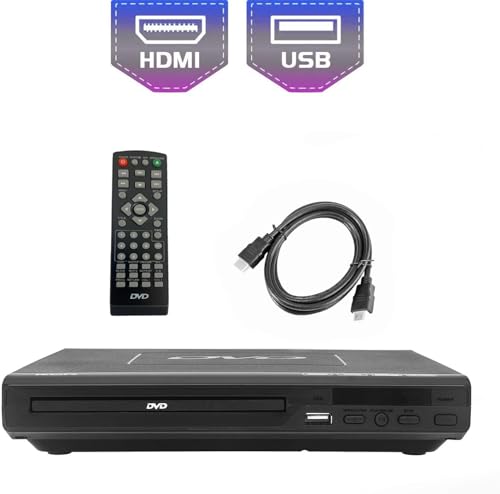 KCR DVD-Player für TV, DVD/CD / MP3 mit USB-Anschluss, HDMI- und AV-Ausgang (HDMI- und AV-Kabel enthalten), Fernbedienung