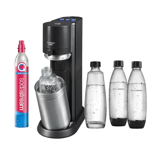 SodaStream elektrischer Wassersprudler E-DUO mit Quick-Connect CO2-Zylinder| inkl. 1x 1L Glasflasche und 2x 1L FUSE Kunststoffflasche (spülmaschinengeeignet) | Farbe: Titan