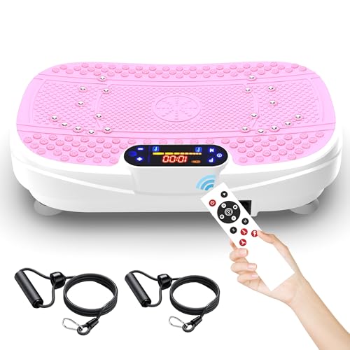 SAVEYOUR Vibrationsplatte für Zuhause - Rüttelplatte mit 120 Stufen & 5 Modi, mit Widerstandsbändern & Fernbedienung, für Fettverbrennung Muskelaufbau Figurformung ideal für Zuhause Home Gym(Rosa)