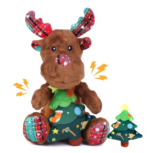 CHAWONER 2-in-1 Hundespielzeug Weihnachten-Plüsch Rentier mit Abnehmbarem Tannenbaum-Quietschendes Kuscheltier für Welpen & Kleine-Mittelgroße Hunde-Zahnreinigung